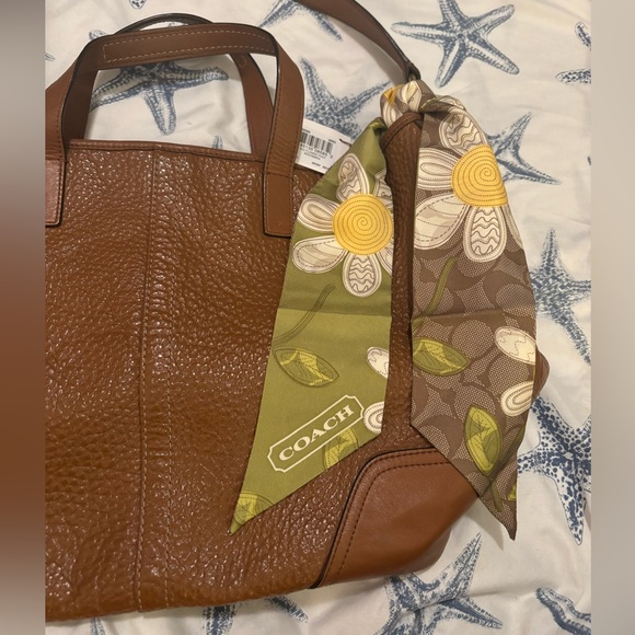 Coach Silk Signature Flower Pony Tie Thin Scarf New NWT Sunflower Twilly Pretty - Picture 7 of 8